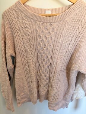GAP Women's Cable Knit Crew Sweater - Pale Pink